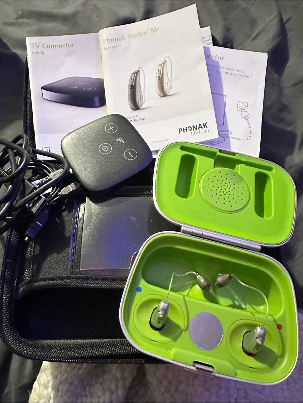 Phonak Rechargeable Hearing Aids with Charging Case - Lime Green Interior